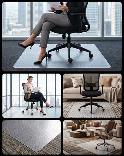 PVC Office Chair Mat for Carpet Floors, 90x120 cm Non-Slip Clear Floor Protectors, 2.2mm Thick Plastic Desk Chair Mat, Anti-Scratch Floor Protection Mat for Home Office Computer Desk Rolling Chair