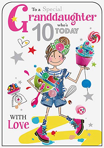Jonny Javelin - 'Happy Birthday' Granddaughter 10th Birthday Greetings Card - Fun, Random, Pink, Cakes, Colourful, Baking Design