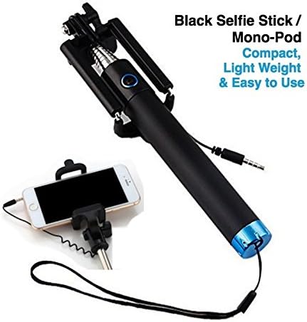 Best Premium NON-Bluetooth Selfie Stick/Mono-pod for faster Quality Self Portraits. Fold-able, Compact, Adjustable and Lightweight w/Cable (Plug and play). Works with Samsung, Android &amp; iPhones.
