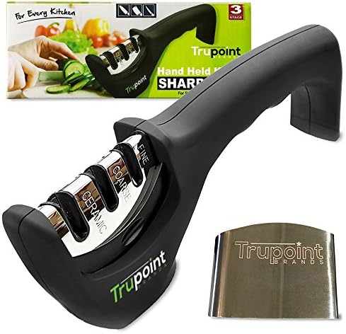 Trupoint Kitchen Knife Sharpener - So Easy - Never Be With Out a Sharp Knife Again - Sharpen Your Knives In Seconds - For Every Kitchen and Chef - Bonus Finger Cutting Guard - Love It Or Full Refund