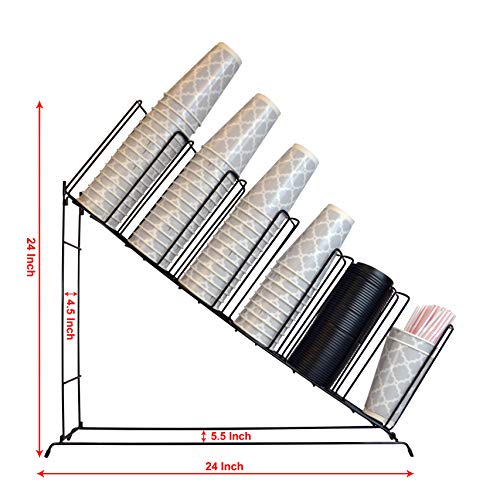 Black Slanted 6 Section Cup and Lid Holder, Organizer for Cups, Lids and Straws - Thumbnail 2
