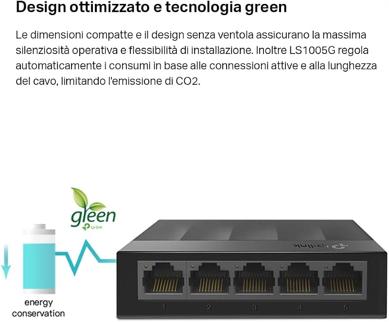 LS1005G Switch 5 Porte Gigabit, Funzionamento Silenzioso