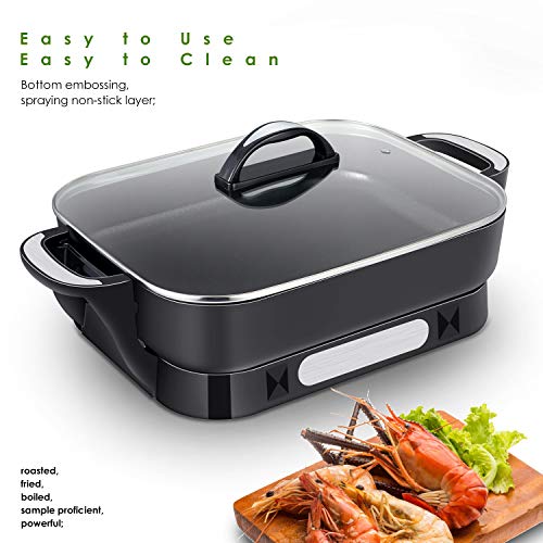 efluky 15-inch Electric Skillet, Electric Foldaway Skillet with Nostick Surface Inside and Outside for Sear, Fry, Bake, Steam or Simmer, Black