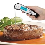 Meat Thermometer with Alarm Function, Digital Display Thermometer for Cooking Food Can Fold 180°, Meat Thermometer for Kitchen and Outdoor BBQ (White Black)