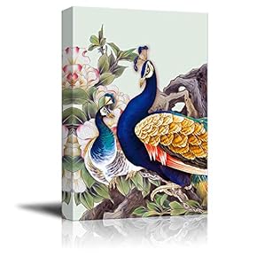 Canvas Wall Art Beautiful Peacock Dreaming Painting Artwork for Home Prints Framed - 12x18 inches