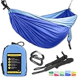 Golden Eagle Portable Camping Parachute Silk Double Hammock. Premium Quality. (dark/light blue)
