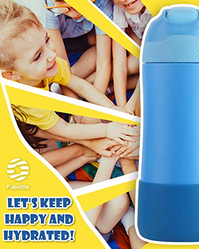 FJbottle 14 oz Kids Insulated Stainless Steel Water Bottle with Straw Lid and Silicone Protective Cover, New Anti-Colic with AirFree Vent Technology Patent Design Care for Kids, BPA Free, Sky Blue