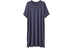 POPO PEA Mens Nightgown Nightshirt Sleep Shirts Night Gown Sleeping Lounge Comfy Stretchy V Neck Short Sleeve