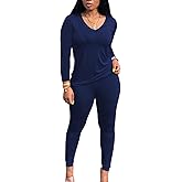 PINSV Women's Tracksuits 2 Piece Outfits Sweatsuits Long Sleeve Top Jogger Legging Pants Sets