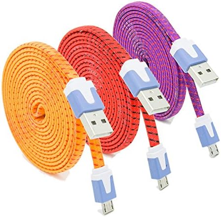 Micro USB Cord, Eversame Bundle of 5 6.6Ft/2M Nylon Braided High Speed Sync Quick Charging USB 2.0 A Male to Micro B Cable For Samsung Galaxy S7/S6/Note 5, HTC One M8, LG G4(Red Orange Purple)