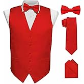 Vittorio Farina Solid Color Satin Suit Vest for Men Set of 4 - Vest, Tie, Bow Tie & Pocket Square (Black Back)