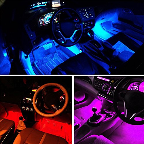 Car Atmosphere Strip Light,SJP Light 8 Colors 48 LEDS RGB Muti-Color Music Underdash Decorative Atmosphere Car Interior Lighting Kit with Sound Active and Wireless Remote Control
