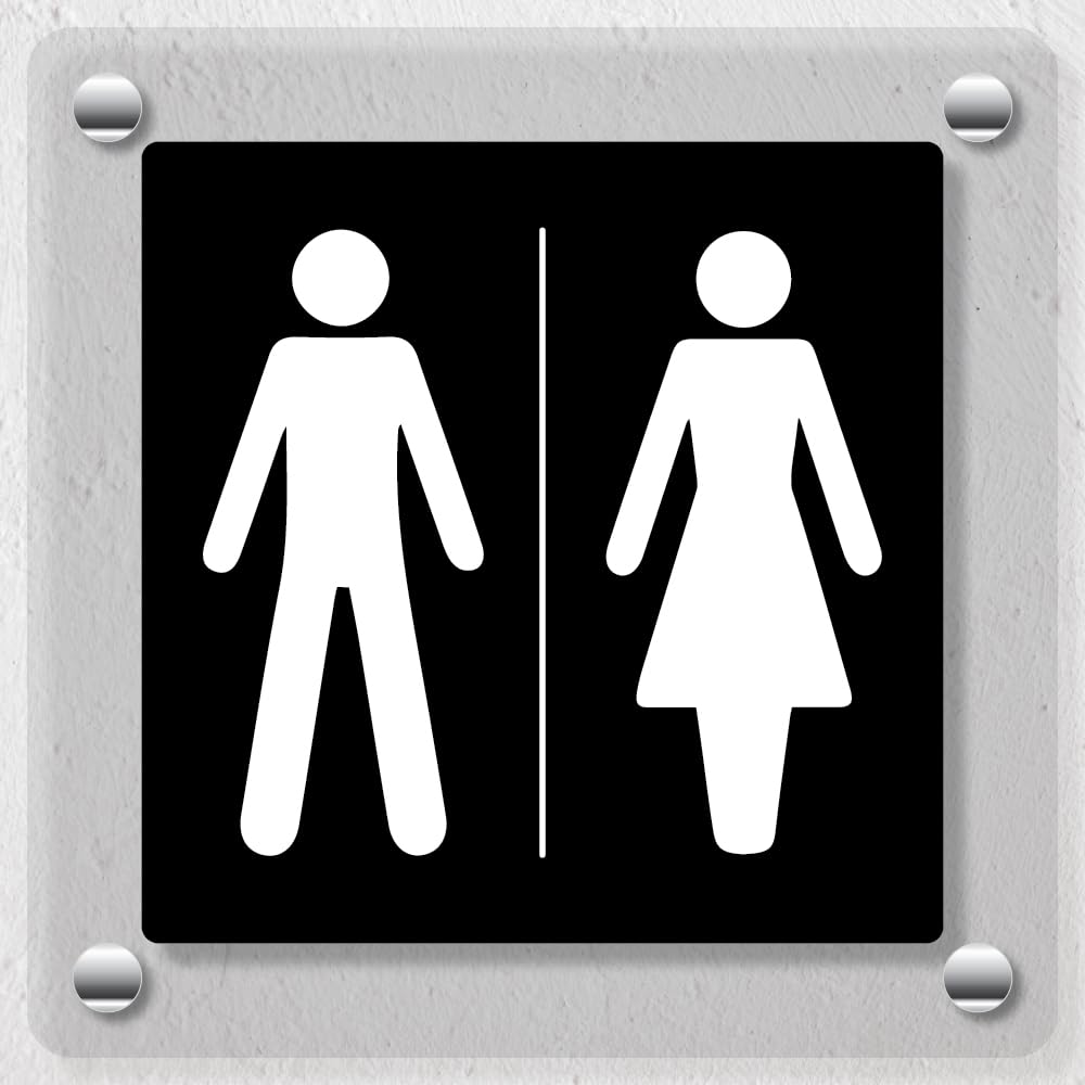 V Safety Unisex Toilet - Black - 200 x 200 mm - Acrylic Perspex Cast Clear Safety Sign