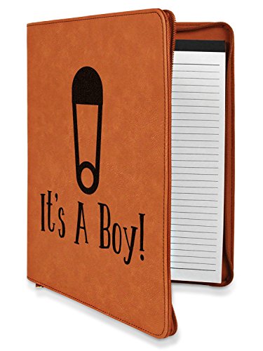 Baby Shower Cognac Leatherette Zipper Portfolio with Notepad - Double Sided (Personalized)