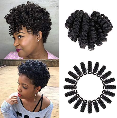 Creamily 3 pack Synthetic Braiding Hair Braids 10inch Saniya Curls Crochet Braids Kanekalon Small Bouncy Curly 20Roots/Pack (12mm Black)