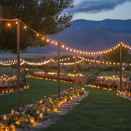 Kaitenv 3.2 m Metal String Light Poles Pack of 2 for Outdoor Use - Fairy Lights Poles with Spiral Design, Corrosion Resistant & Weatherproof for Patio, Garden, Party & Christmas, Black [Energy Class A]