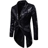 Cloudstyle Mens Sequin Tailcoat Swallowtail Suit Jacket Party Show Tux Coat | Shiny sequin peak lapel luxurious suitable for special occasions masquerade circus performance celebration cosplay