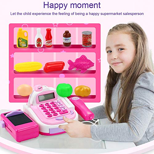 Fullfun Kids Supermarket Cash Register Toy with Basket Pretend Play Role-Playing Games Play Money Educational Girls Toys for Children