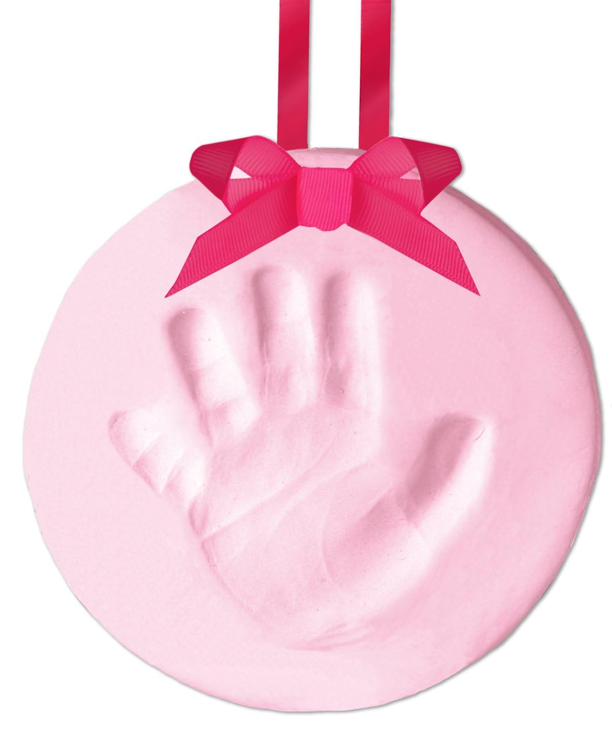Tiny Ideas DIY Baby's Print Handprint or Footprint Keepsake No Bake Ornament with Ribbon, Baby Girl Nursery Décor, Pink