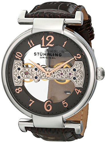Stuhrling Original Men's 667.02 Legacy Mechanical Bridge Skeleton Brown Watch