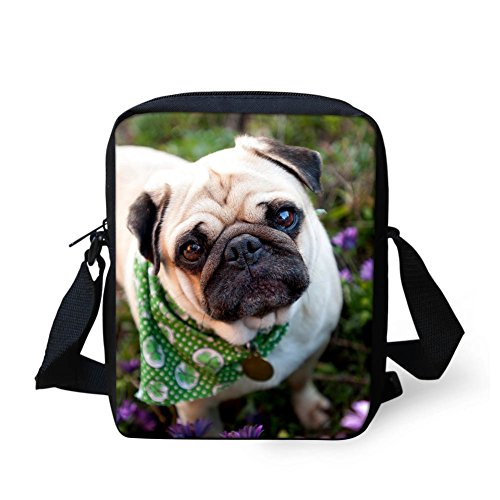 HUGS IDEA Cute Pug Mini Crossbody Bag Casual Small Shoulder Handbag Clutch Purse Tote for Kids