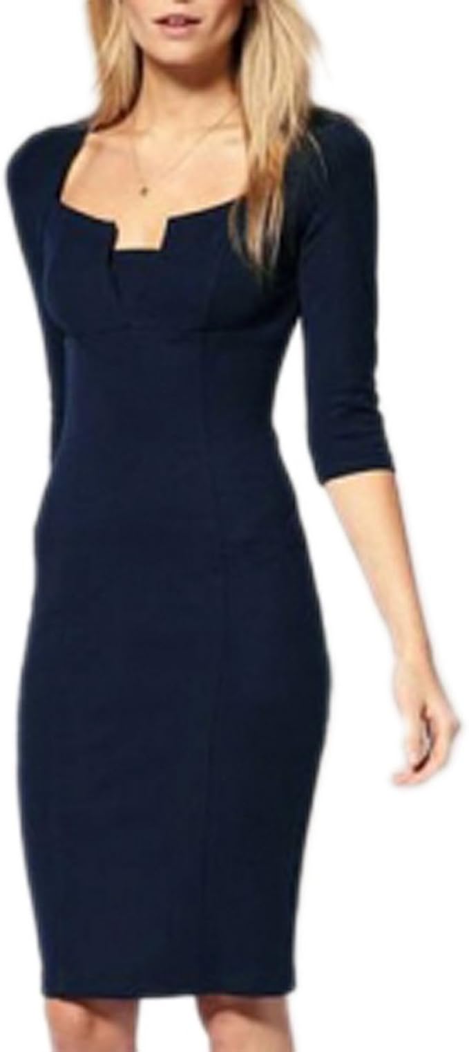 MYWY Abito Donna Tubino Blu Elegante Vestito Aderente Festa Vestitino Party Occasione Colore