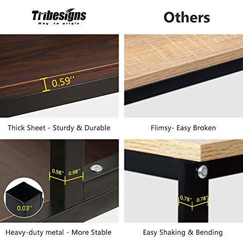 Tribesigns 55" Large Computer Desk with Hutch, Morden Writing Desk with Bookshelf, PC Laptop Study Table Workstation for Home, Cherry Brown+ Black Legs - Thumbnail 4