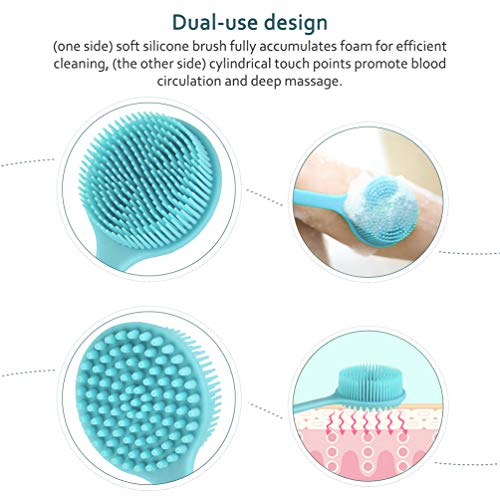 Silicone Shower Body Brush Practical Bath Brush Multi-Functional Shower Body Brush Powerful Cleaning Scrubber with Ultra-Soft Bristles and Long Handle, Blue