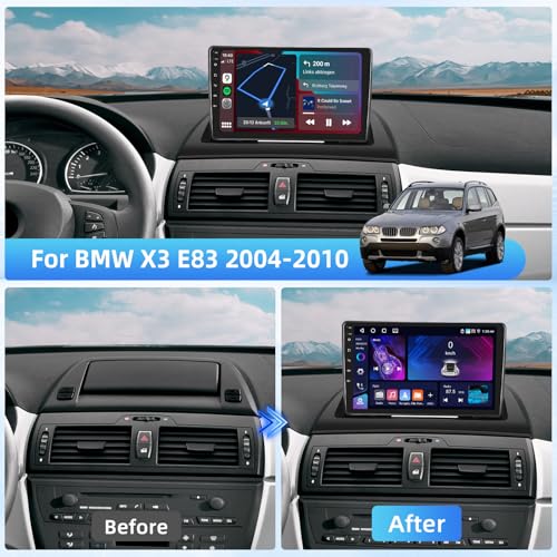 Fuluku 4+64G Android Car Radio for BMW X3 E83 2004-2010 with Wireless Carplay & Android Auto, 9'' IPS Touch Screen Car Radio with Bluetooth 5.0/GPS/Rear View Camera/FM/WiFi/SWC