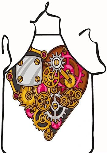 chanrancase tailored apron steampunk heart collage of metal gears in doo Children, unisex kitchen apron, adjustable neck for barbecue 17.7x26.6+10.2(neck) INCH