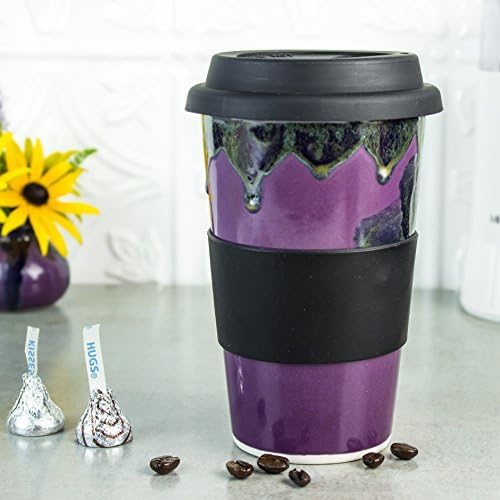 Amethyst Purple Travel Mug 14 oz Lavender To Go Mug w Silicone Lid by BlueRoomPottery
