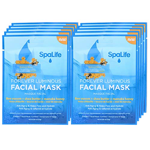 SpaLife Hydrating, Purifying, Anti-Aging, Detoxifying and Soothing Korean Facial Masks - 10 Masks (Bee Venom + Shea Butter + Manuka Honey)