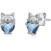 Freesloth Cat Earrings 925 Sterling Silver Cute Pet Kitten Stud Earrings Cat Jewelry Gifts for Women Hypoallergenic Earrings for Sensitive Ears