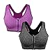 Women's Zip Front Sports Bra Wireless Post-Surgery Bra Active Yoga Sports Bras (X-Large, 2 Pack(Grey+Purple))
