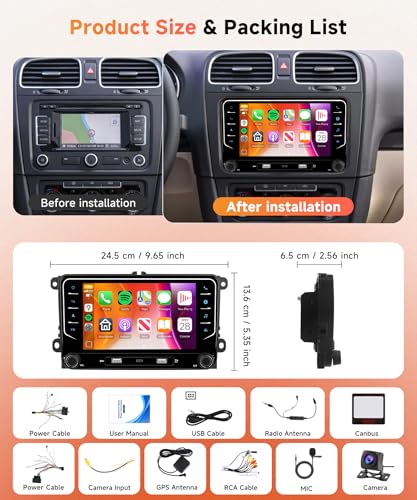 8 Core 6G+128G Android Autoradio pour VW Golf 5 6 Passat Polo Tiguan Touran Caddy Skoda Seat 7 Pouces Autoradio avec Sans Fil Carplay Android Auto GPS Navi WiFi Bluetooth FM/RDS/DSP EQ Caméra de Recul