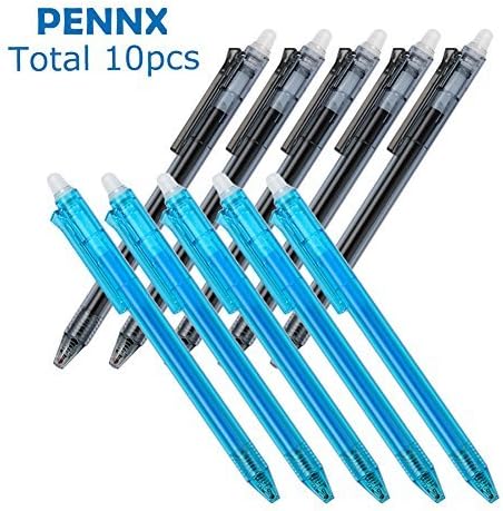 PENNX [10-Pack] Retractable Erasable Gel Pens, 0.5mm Fine Point Retractable Erasable Gel Ink Pens in Blue and Black (5 Counts of Each)
