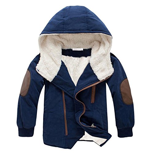 Gaorui Boys Winter Hooded Down Coat Jacket Thick Wool Inside Kids Warm Faux Fur Outerwear Coat Navy - Thumbnail 5