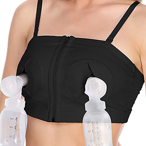 Womens Hands Free Pumping Bra for Breastfeeding Nursing Versatile Adjustable Strap (M(Suitable for XS/S/M), Black(1PACK))