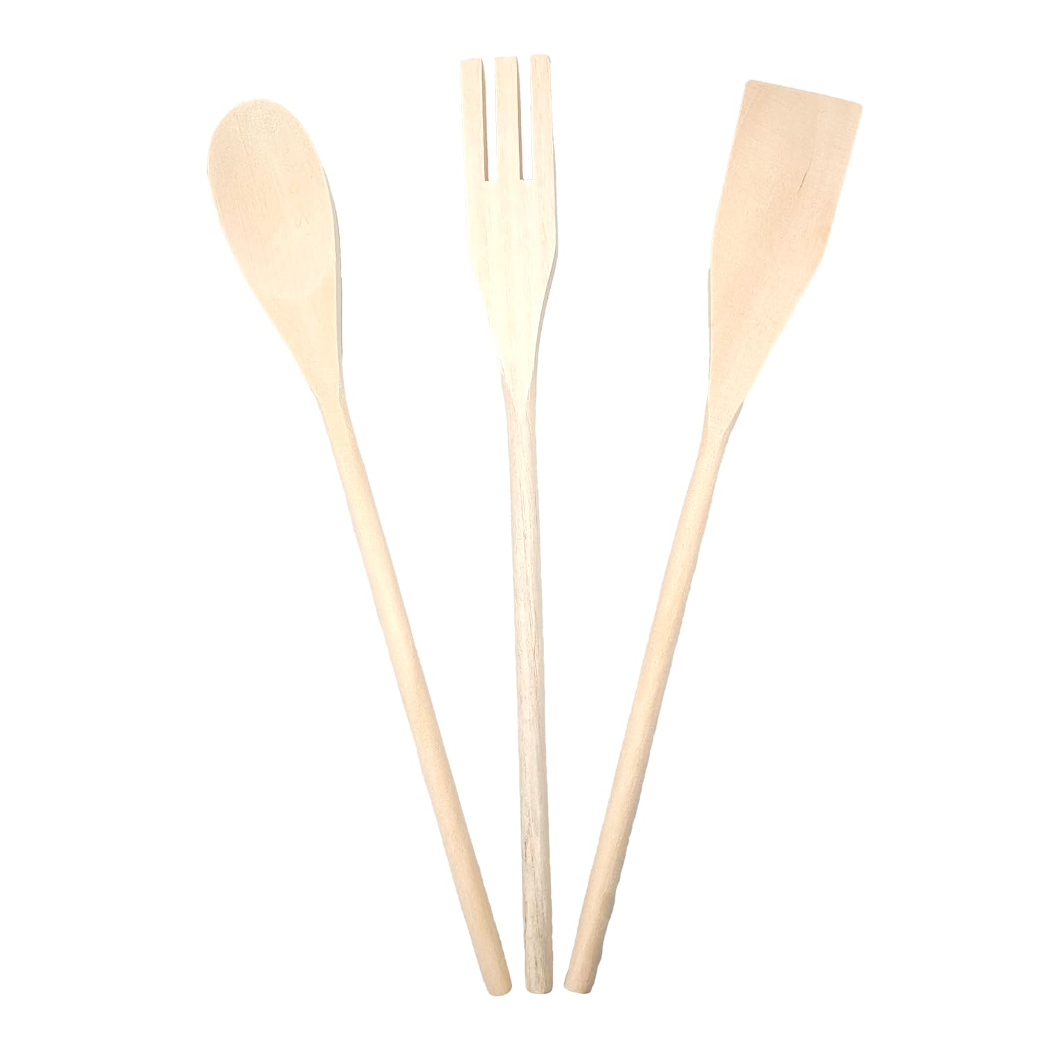 3 x Beech Wood Cooking Utensils - Spoon Set Spoon Fork for Roasting and Baking - 12" One Piece Design - Scratch Resistant Accessories - Ladle