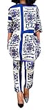 Ofenbuy Women's Casual African Print Two Pieces Outfit Crop Top Pants Suits