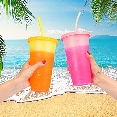 Reusable Plastic Cups with Lids & Straws 5 Pack Color Changing Cup