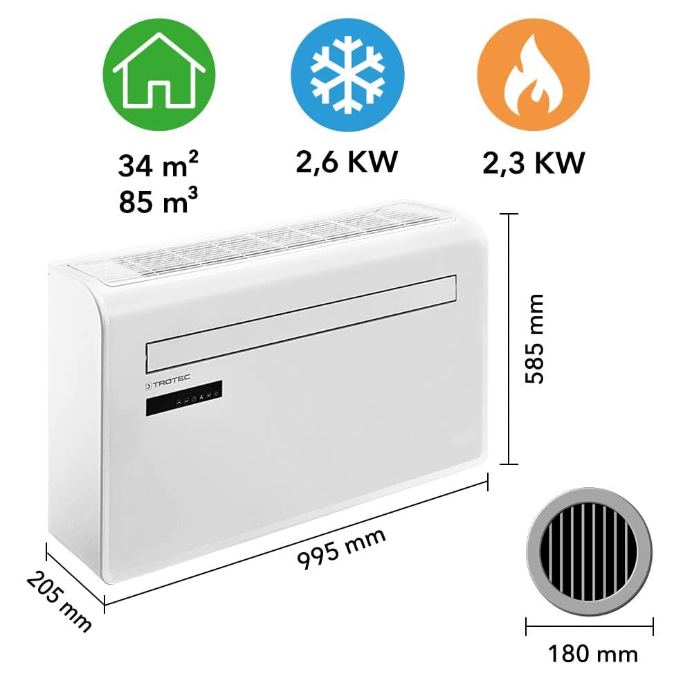 TROTEC PAC-W 2650 SH Wandklimaanlage ohne Außengerät – 4-in-1 Klimaanlage mit Heizung, 2,6 kW Kühlung, WiFi, Inverter, bis 34 m² 3