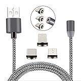 Magnet Usb Cable Volta Charge Cable Magnetic for Lightning Type-C Micro 3 in 1 Cable 2.1A Apple Charging Cable for iPhone Lightning Cable Type C Cable 3 Port Magnetic Charging Cable (gray,3.3ft)