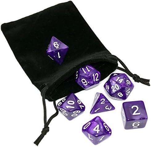Flyesto Role Playing Game Dice Polyhedral 7-Die Set Purple with White Number