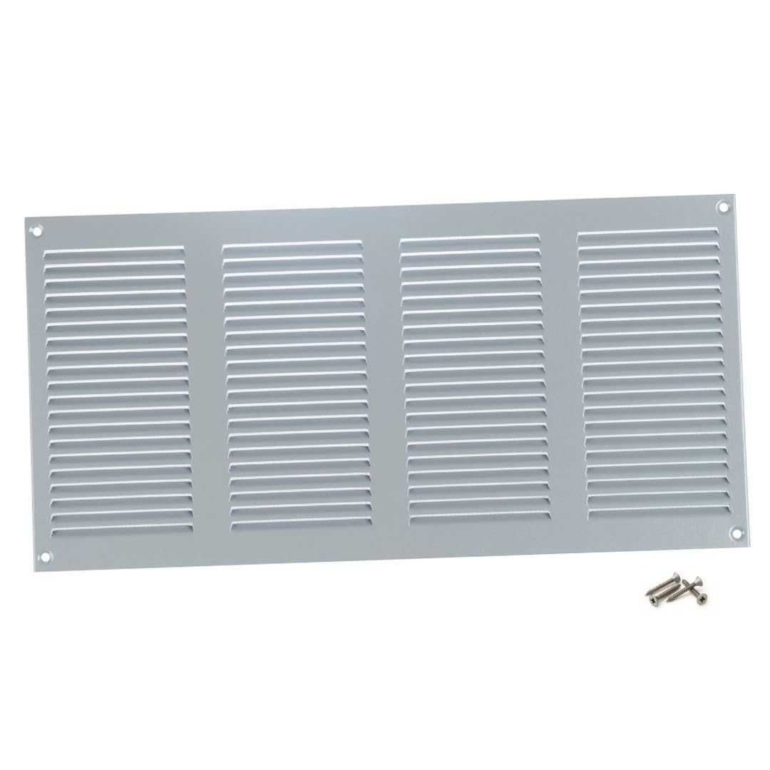 Steinberg14 Grey 400x200mm Metal Air Vent Cover with Insect Mesh - 16x8 inch Ventilation Grille - Air Vent Register for Walls and Ceilings - Ventilation Cover for Outdoor and Indoor