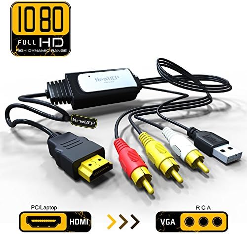 HDMI to RCA Adapter Cable – HDMI to AV Converter Converts Digital HDMI signal to Analog 3RCA/AV - Works for TV/ for HDTV/ PC/DVD/PAL/NTSC to TV/VCR/DVD/Car Convert Composite Cable