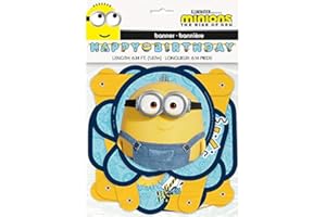 UNIQUE Minions 2 Blue & Yellow "Happy Birthday" Large Jointed Banner - 7.25" x 10.25" (1 Count) - Perfect for Kids' Parties