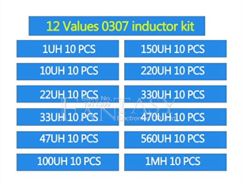 12valuesX10pcs=120pcs 0307 1/4W 0.25W Inductor 1uH-1MH Component Sample Assorted kit New and