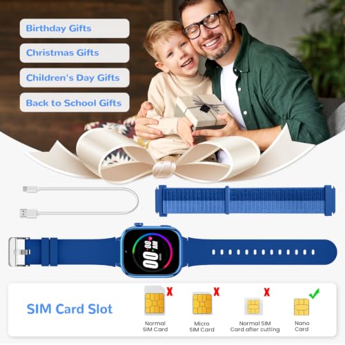 RUXINGX Reloj Inteligente Niño, Smartwatch Niños con GPS y Videollamadas, Teléfono, Chat de Voz, SOS, Modo Escuela, Cámara, Podómetro, Monitor de Sueño, IP68 Impermeable Regalo Niñas y Niños, Azul