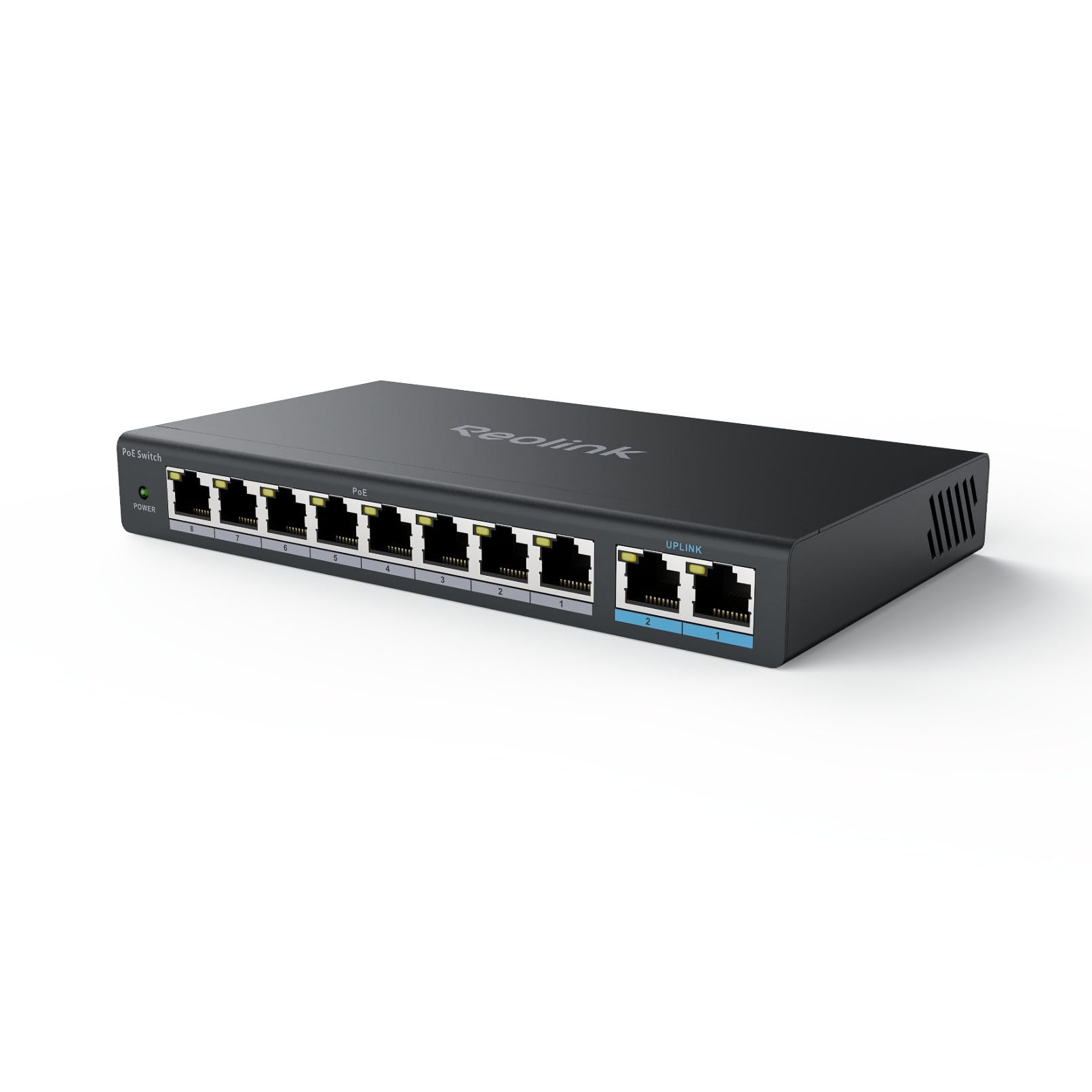 Reolink PoE Switch with 8 PoE Ports, 2 Gigabit Uplink Ports, Up to 120W Total for All PoE ports, Ideal NVR PoE IP Cameras, IEEE802.3af/at, Desktop/Wall Mount, RLA-PS1